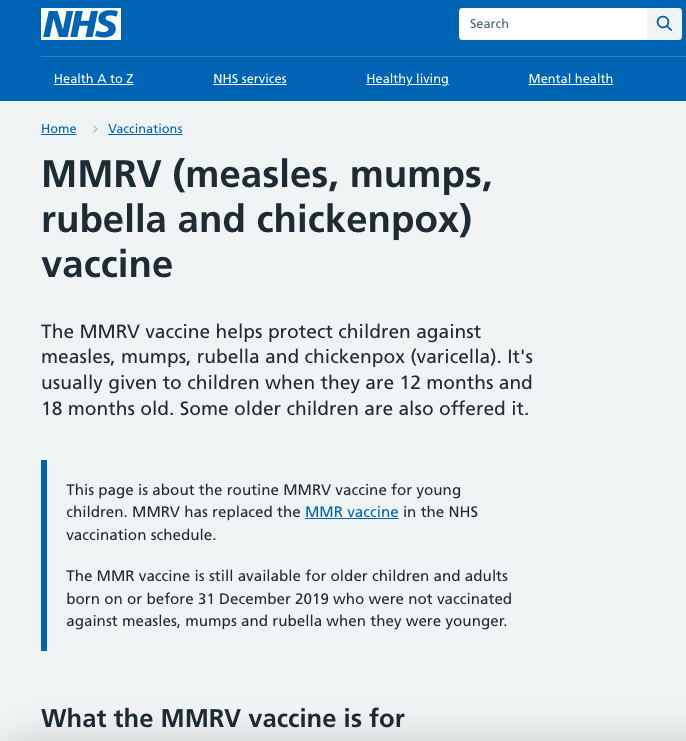 NHS Web measless vaccine